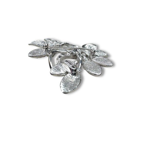 Eisenberg Ice Silver Tone Crystal Leaves Floral Brooch Pin - Picture 6 of 14